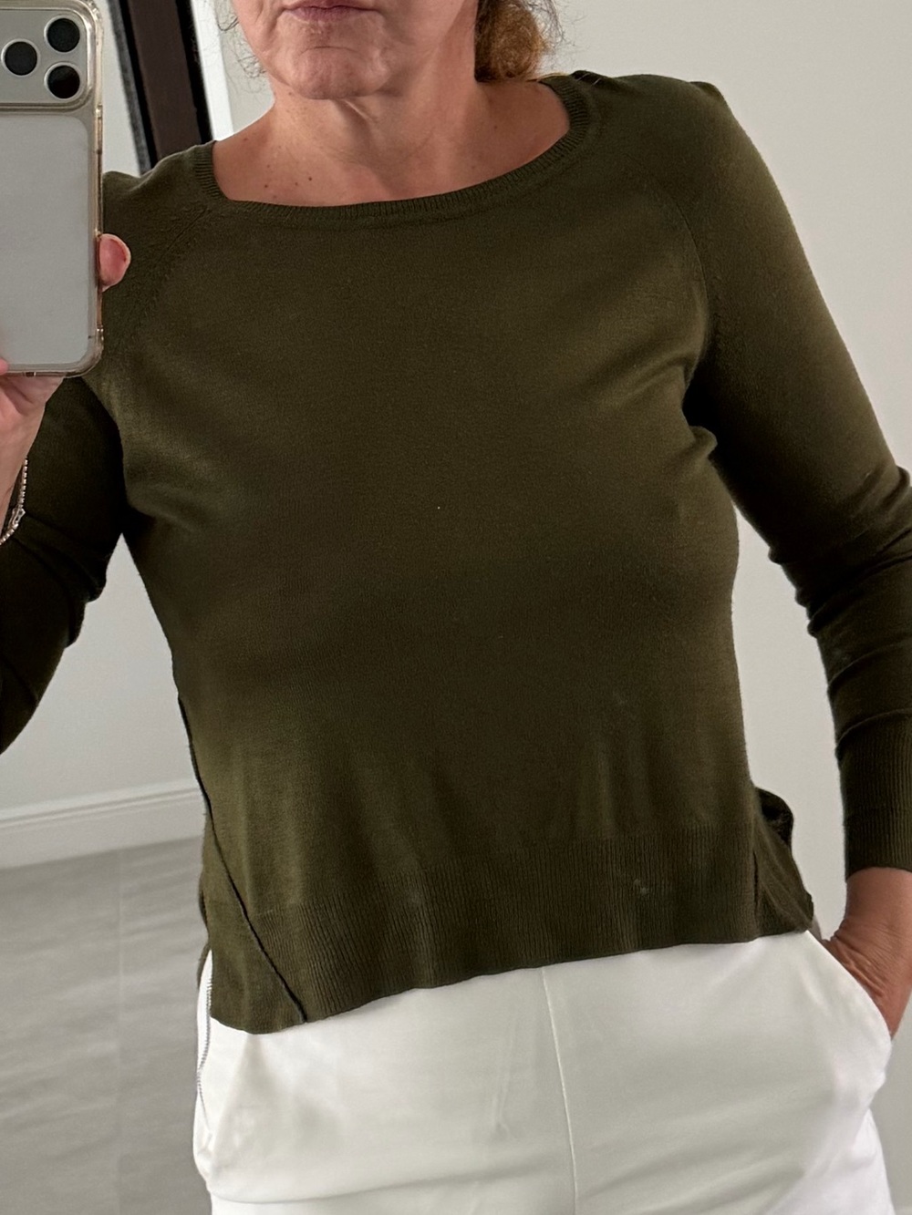 Zara Olive Green Long Sleeve Crewneck Top